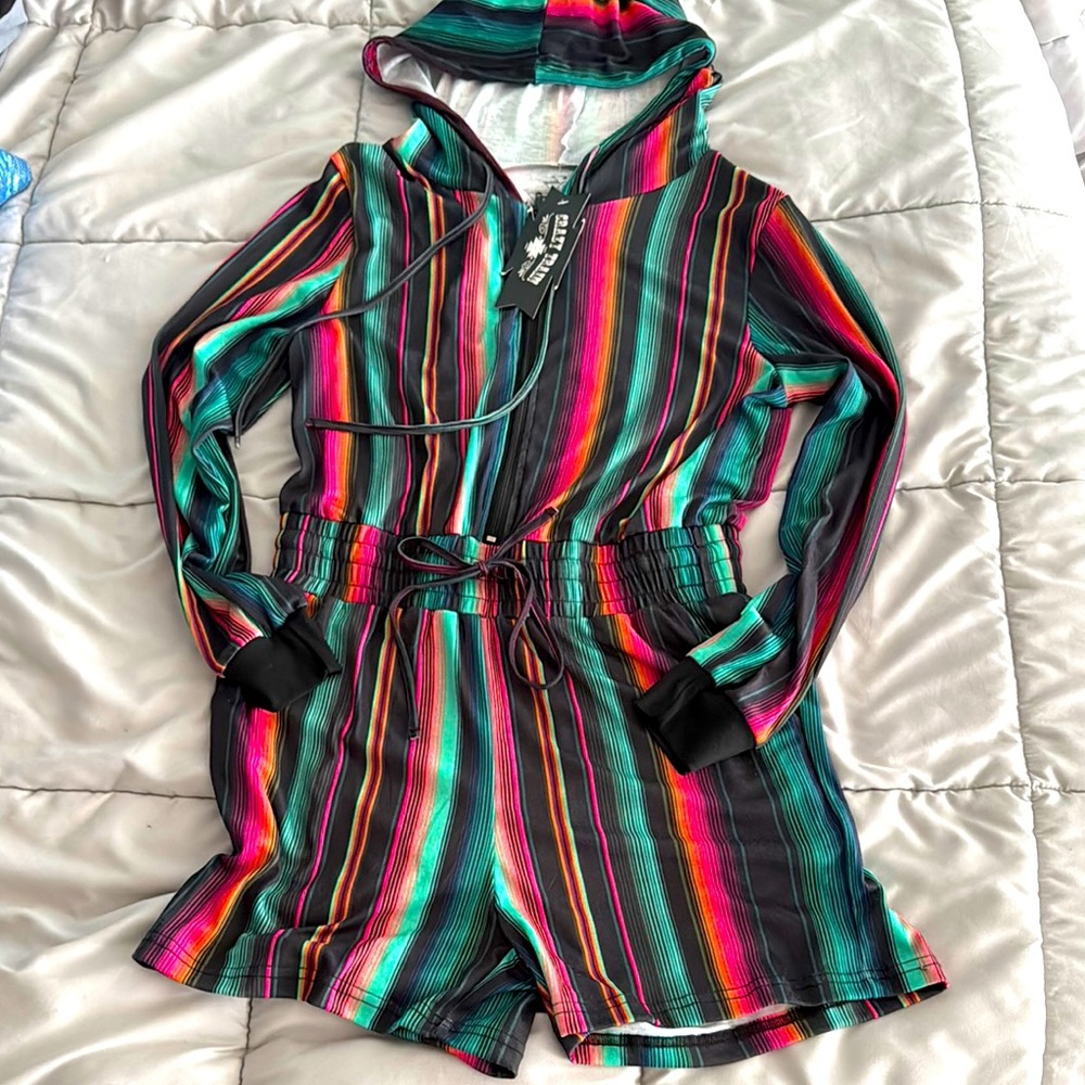 CRAZY TRAIN BRAND Pink Multicolor Striped  Zip Jumpsuit ROMPER